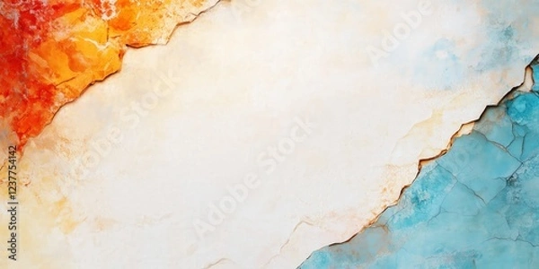 Fototapeta Cracked Abstract Texture with Blue and Orange Gradient, Weathered Grainy Surface, and Artistic Aged Plaster Effect for Background