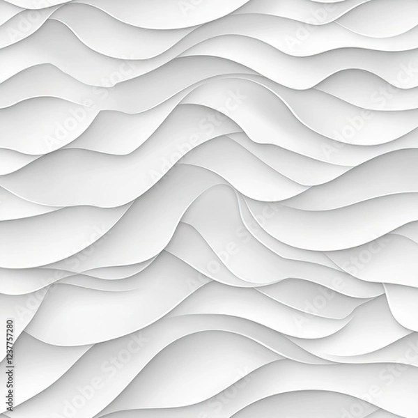 Fototapeta Abstract White Seamless Pattern with Wavy Lines and Organic Shapes. AI generated illustration