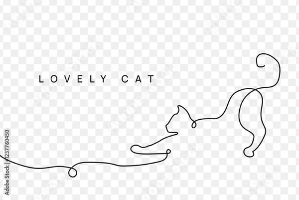Fototapeta Cute Cat single line art vector illustration. Continuous one line drawing of cat.