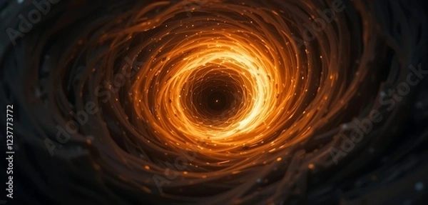 Fototapeta Abstract swirling vortex of glowing orange energy, intense light tunnel, cosmic wormhole, fiery spiral nebula, digital art, futuristic technology background