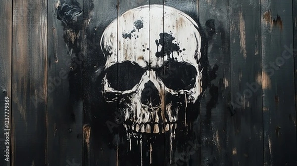 Fototapeta Artistic skull design on wooden background abstract composition.