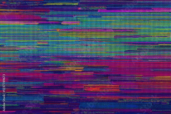 Obraz Glitch noise static television. Royalty high-quality free best stock of abstract digital motion glitch art distorted background, CRT tv screen no signal, error, noise and distortions effect, colorful