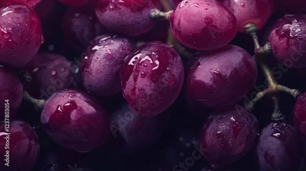 Fototapeta Close up of raw organic sweet red grapes background, wine grapes texture, Healthy fruits Red wine grapes background, top view                               