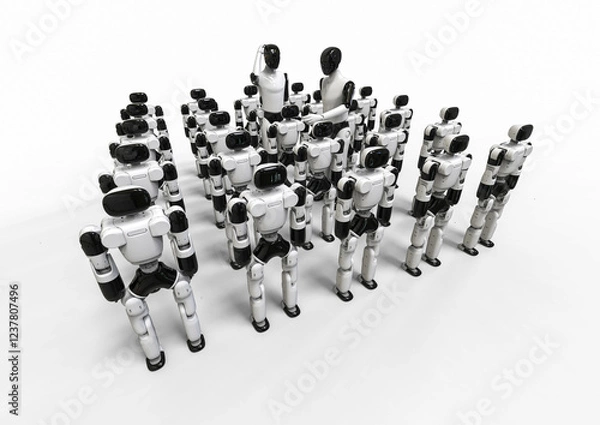 Fototapeta 3D render image representing two humanoid robots teaching mini robots