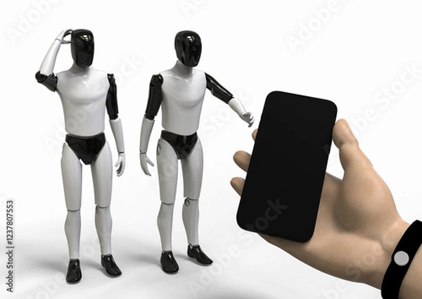 Fototapeta 3D render image of robots with software apps representing chatgpt era 