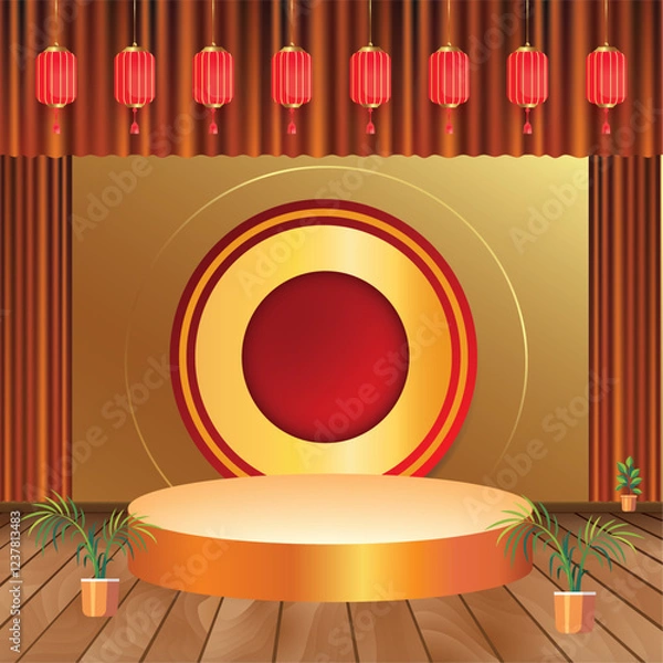 Fototapeta Stage with Red Platform Background for Performance or Event
