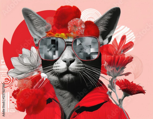 Fototapeta Sketch composite 3D photo collage trend artwork 