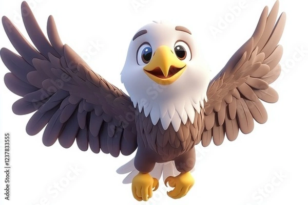 Fototapeta A cheerful cartoon eagle character with outstretched wings, designed in a playful and vibrant style, expressing a sense of joy and freedom.