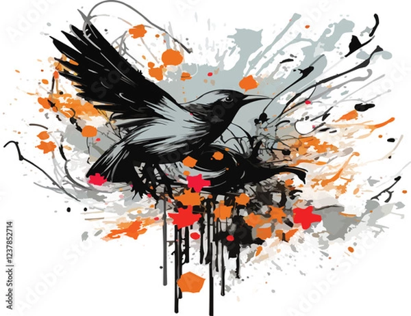 Fototapeta watercolor paint ink bird Illustration on white background,generative ai