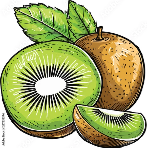 Fototapeta kiwi fruit isolated  on white background,generative ai