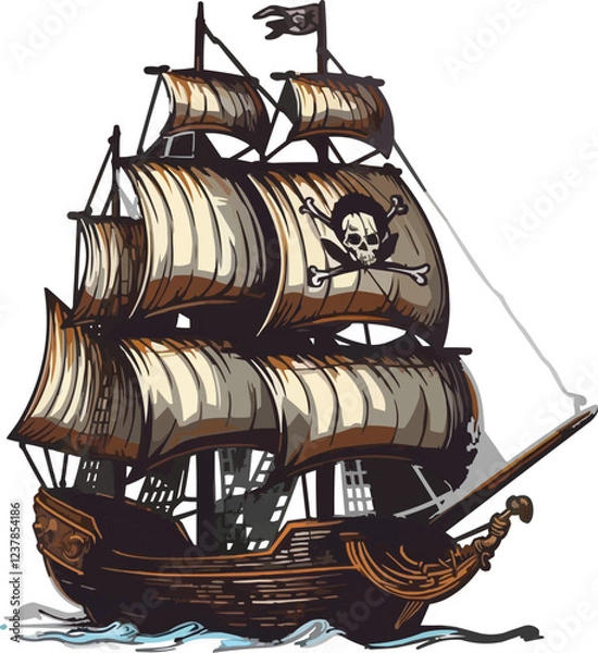 Fototapeta pirate ship illustration in illustration,generative ai