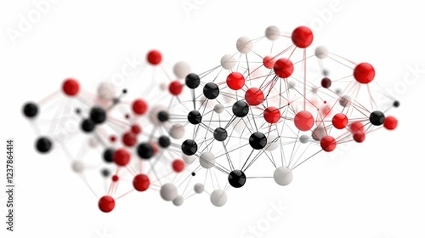 Fototapeta Abstract Network Connection Red Black White Spheres