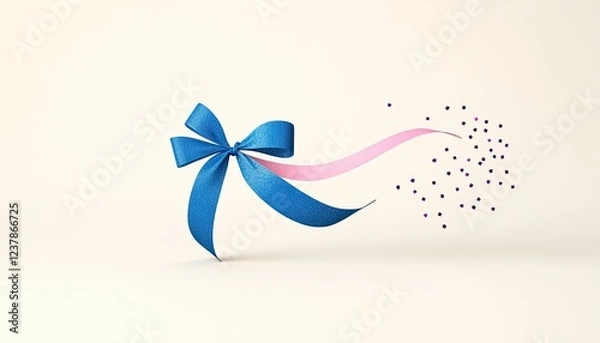 Fototapeta A vibrant blue ribbon gracefully flows with pink accents, creating a dynamic festive feel