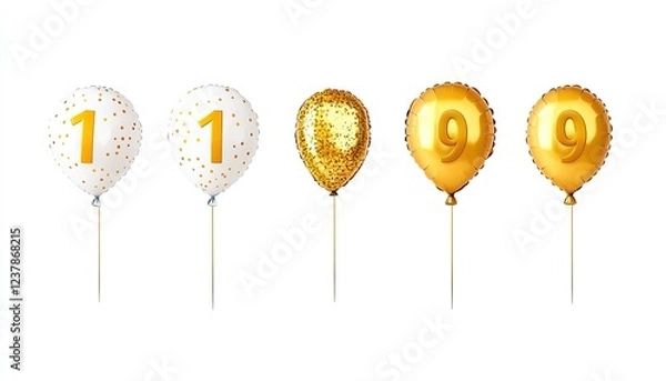 Fototapeta Colorful balloons with numbers 1, 1, 9, and 9, celebrating a festive occasion, isolated
