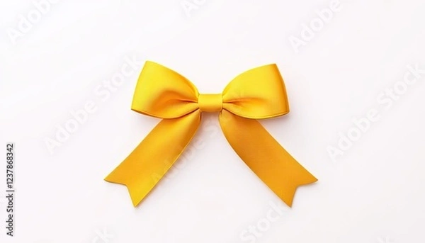 Fototapeta Bright yellow ribbon bow on a light background, ideal for gift wrapping or decoration