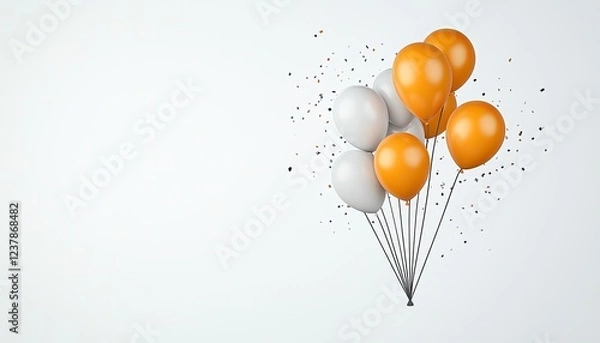 Fototapeta Colorful balloons in white background with confetti, perfect for celebrations and events