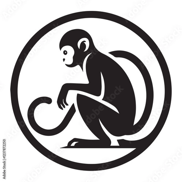 Fototapeta Monkey silhouette black and white vector icon