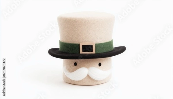 Fototapeta A whimsical, plush character with a top hat and mustache on a clean white background