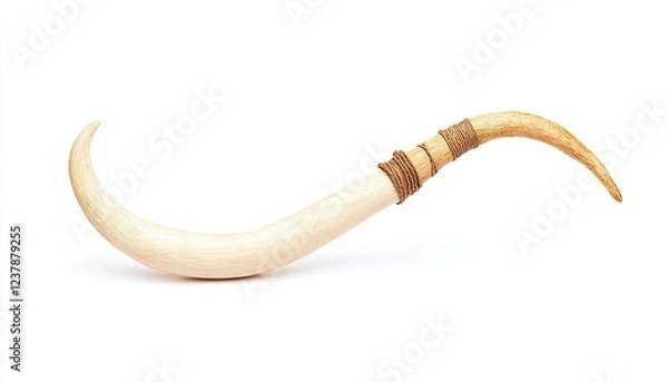 Fototapeta Elegant curved ivory artifact with intricate detailing, showcasing craftsmanship against a clean backdrop