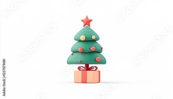Fototapeta Colorful and playful Christmas tree decoration with a star on top and a gift box below