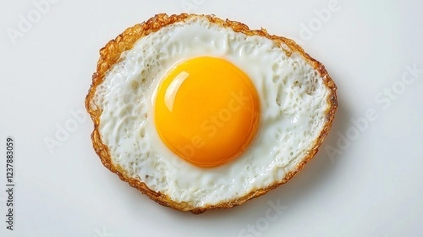 Fototapeta Overhead Close Up Of A Single Fried Egg With Crispy Edges On White Background
