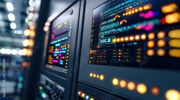 Fototapeta Futuristic Server Room Technology Display Panel Interface