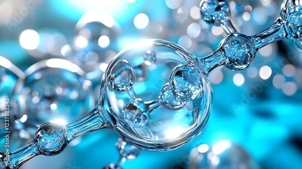 Fototapeta abstract blue molecular structure - abstract backgrounds