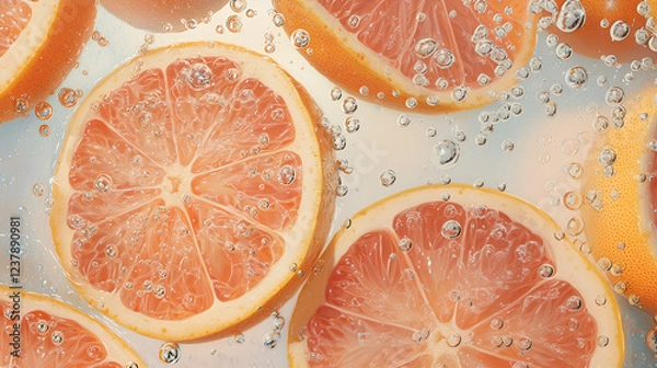 Fototapeta Refreshing Orange Slices in Sparkling Water - Vibrant and Juicy Close-Up
