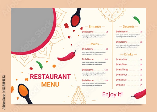 Fototapeta Elegant restaurant Food Menu Template, Restaurant cafe menu, template design, Menu template, Set A4 menu editable vector format