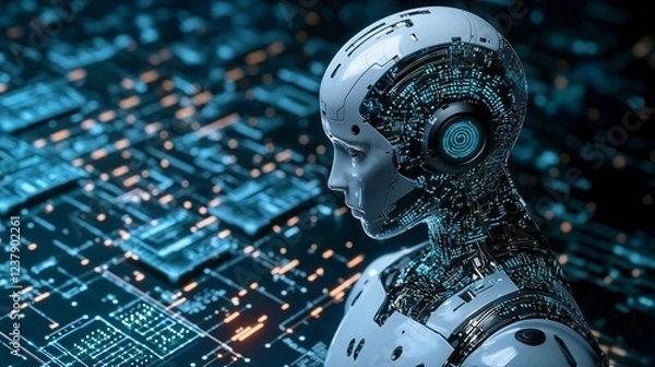 Obraz robotics concept. Optimized AI electronic circuits image