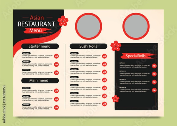 Fototapeta Modern fast food menu design template for restaurant and café on dark chalkboard. food trifold menu brochure