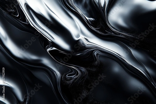 Fototapeta Liquid Metal Abstract Swirls, Dark Background, Design Texture