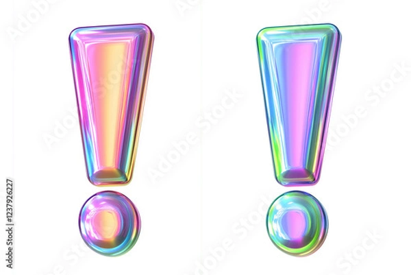 Fototapeta 3d glass holographic symbols render icon set. Percent sign, question mark, exclamation point, plus and minus with blue pink hologram gradient texture. Isolated glossy design elements. 3D Illustration