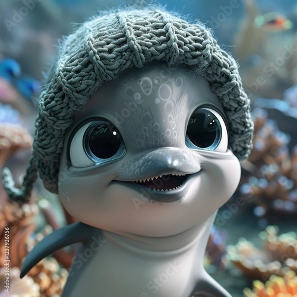 Obraz Smiling Dolphin with Big Happy Eyes Wearing a Tiara