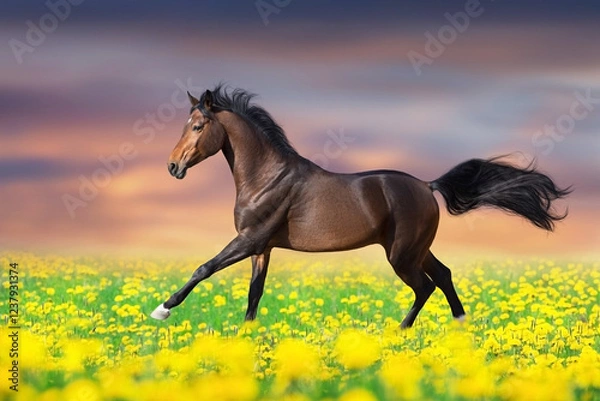 Obraz Horse run in dandelion field