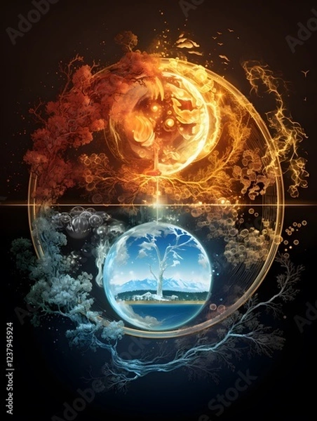 Fototapeta fire, water and air interact with each other forming a cycle