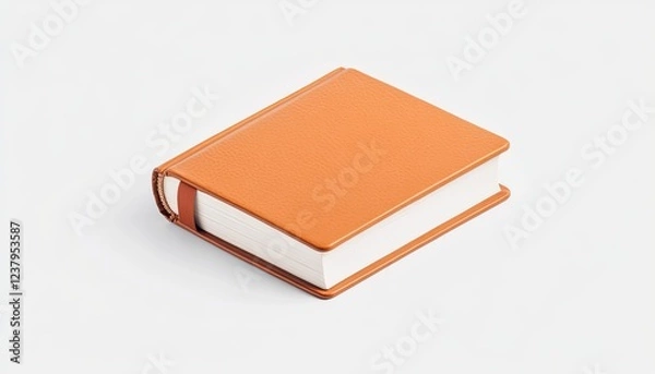 Obraz Orange leather-bound book with textured cover resting on a clean white surface, ideal for stationery