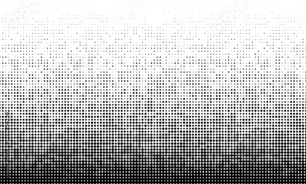 Fototapeta Distressed halftone dot pattern gradient overlay backdrop, pixel technology background, comic frame art and vintage dotted grunge paint brush stroke web banner for business. Halftone paper texture art