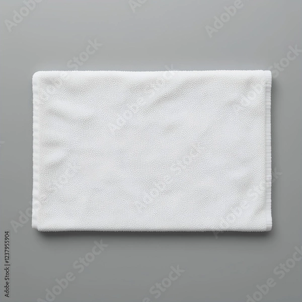 Fototapeta White cotton bath towel mockup – realistic wrinkled fabric texture, flat lay isolated on neutral background