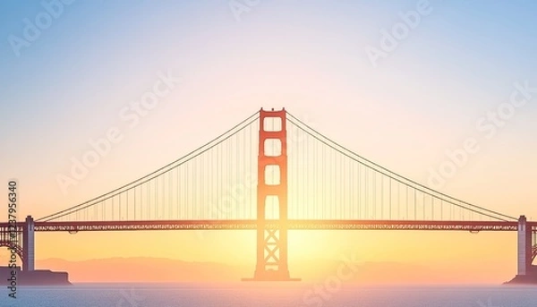 Obraz Sunset over a majestic bridge with vibrant colors reflecting on the water, serene atmosphere