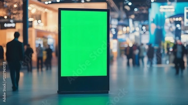 Fototapeta A blank digital display in a busy exhibition space, ready for advertising or information.