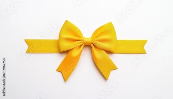 Obraz Bright yellow ribbon bow on a white background, ideal for gift wrapping and decoration