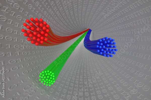 Obraz 3D Illustration: Red, blue and green fibre optic cables 