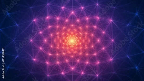 Fototapeta Patience stability growth concept. Vibrant abstract pattern with glowing geometric shapes and bright center.