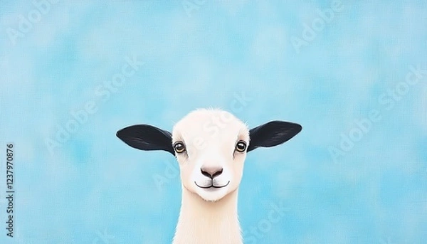 Obraz Adorable young goat with a cheerful expression against a soft blue background, perfect for animal-related content