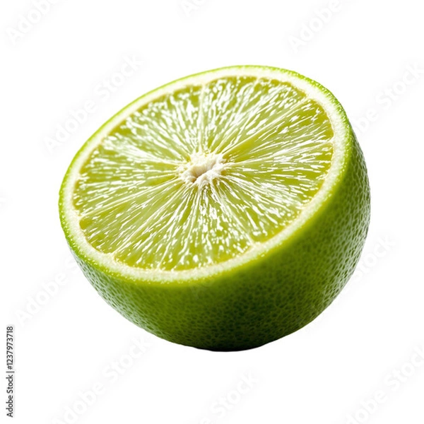Obraz A slice of fresh half lime fruit isolated on transparent background