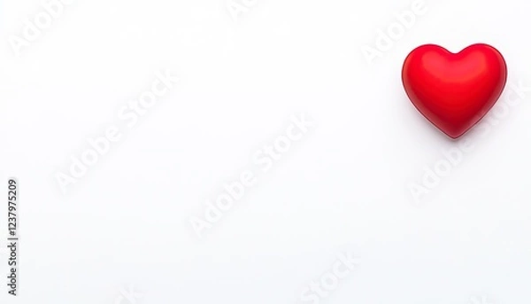 Fototapeta A vibrant red heart-shaped object resting on a clean white background, symbolizing love and affection