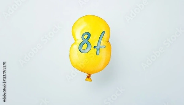 Obraz Bright yellow balloon shaped like the number 84 floating against a plain background, symbolizing celebration