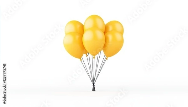 Obraz A cluster of vibrant yellow balloons tied together, floating against a clean white background, symbolizing celebration