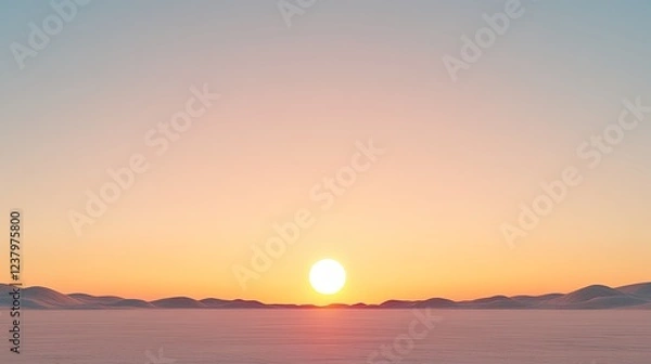 Obraz Serene sunrise over gentle hills, casting warm hues on a tranquil landscape at dawn